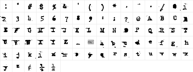 Royal Pain bold  glyph index