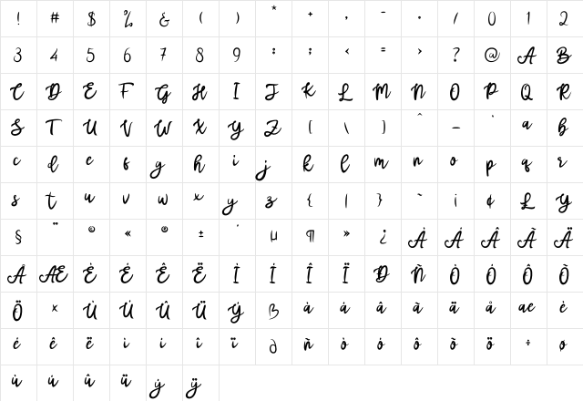 mottas Regular  glyph index