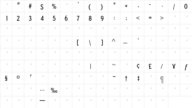 DundeeMedCondTab Regular  glyph index