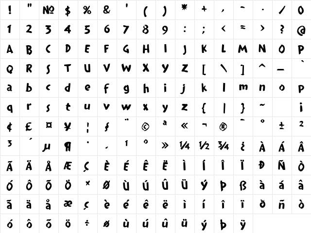 TeebrushPaint LT Std Regular  glyph index