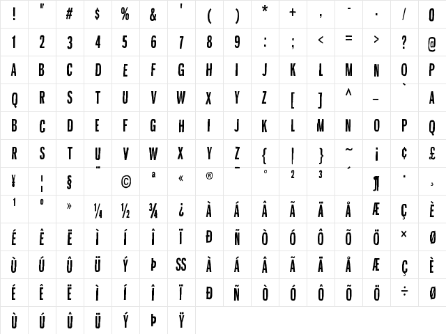 Darkheart Regular  glyph index
