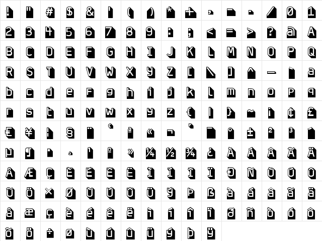 Jigger-Angled Regular  glyph index