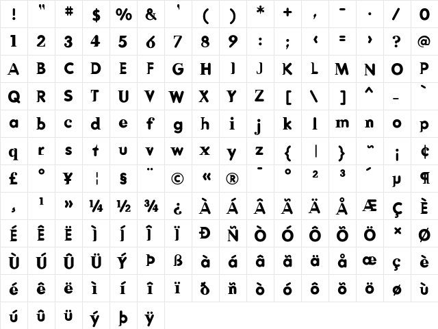 DeadHistory Bold  glyph index