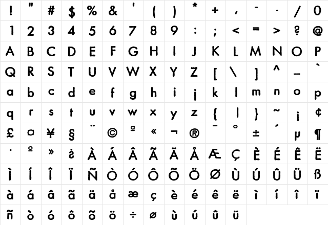 Graham Bold  glyph index