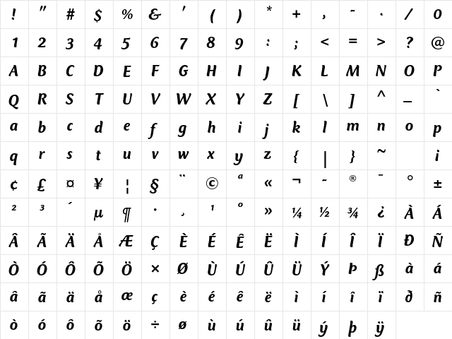 Mercurius CT Std Medium Italic  glyph index