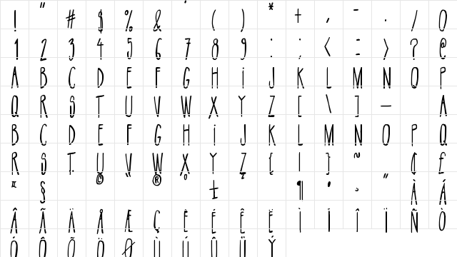 NikoFont Up Regular  glyph index