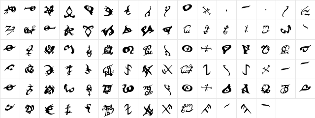 Devil's Tongue Regular  glyph index