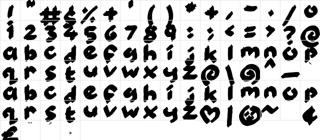 Kiddy Paints Regular  glyph index