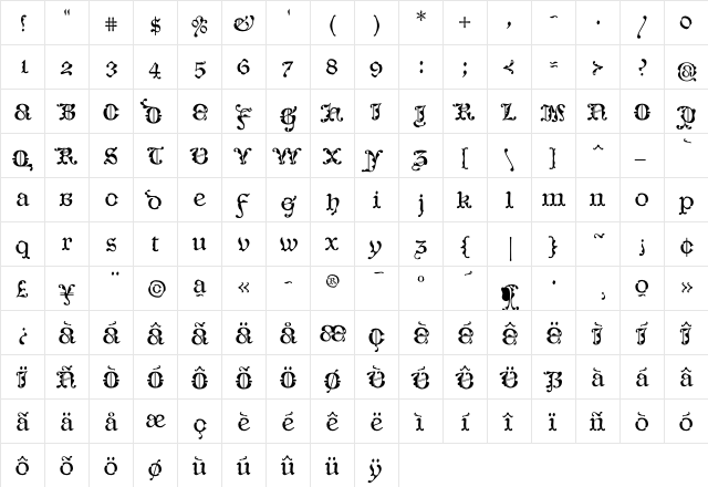 CaligrafiaDeBula-Regio Regular  glyph index