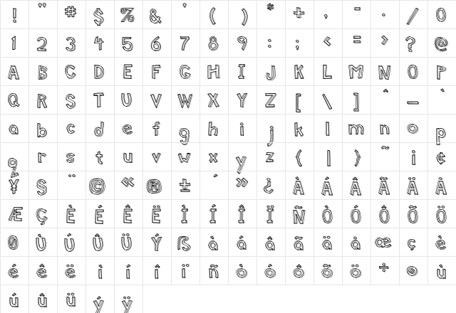 Mitten Hollow  glyph index