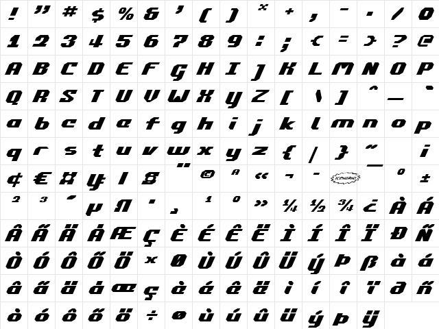 Commonwealth Expanded Italic Expanded Italic  glyph index