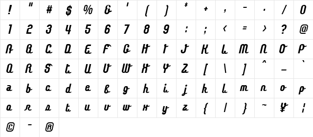 Chaingochic Bold  glyph index