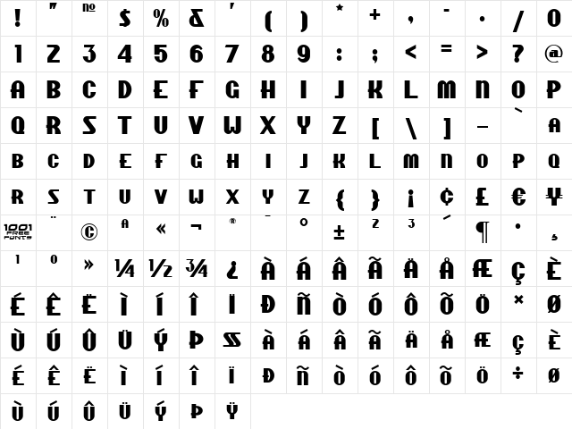 Chippewa Falls NF Regular  glyph index