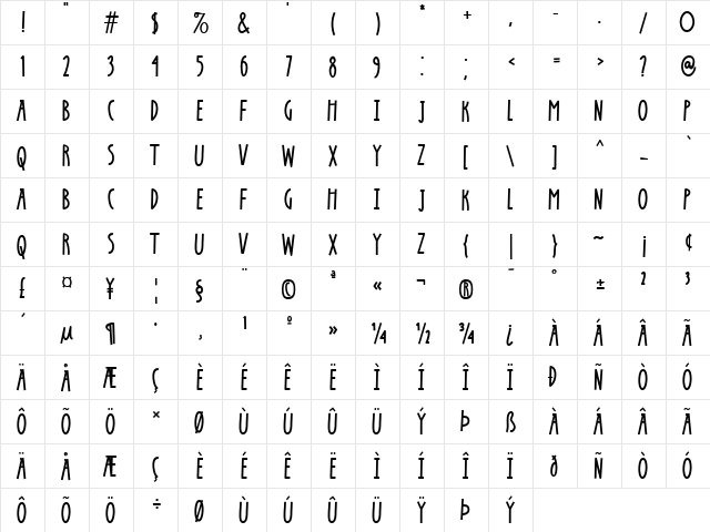 Rounstac Regular  glyph index