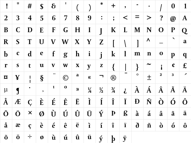 DTL Paradox T Bold  glyph index