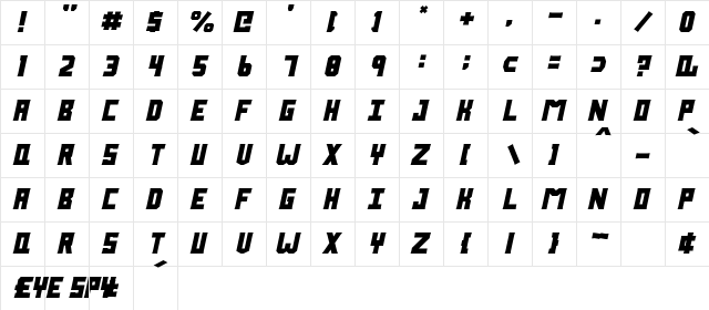 Eye Spy Italic  glyph index