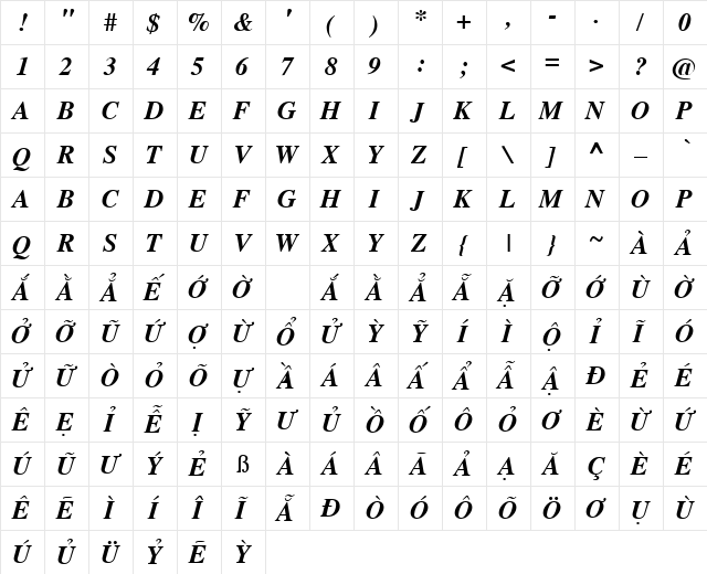 VPS Quang Duc Hoa Bold Italic  glyph index