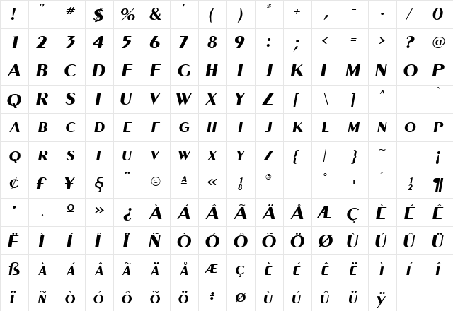 CarnatiSCapsSSK BoldItalic  glyph index