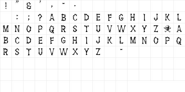 BonzDisplayCapsSSK Regular  glyph index