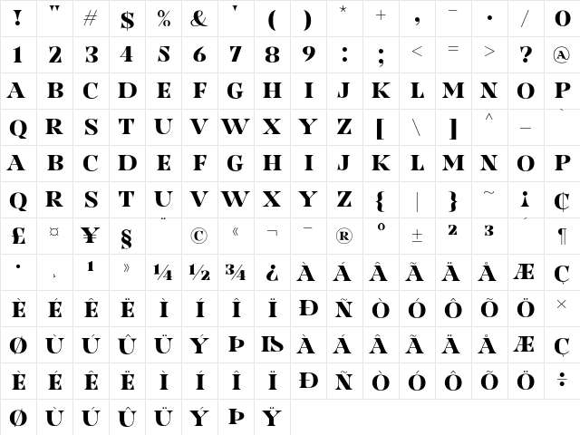 Nesdate October Ten Regular  glyph index