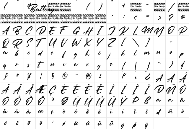 Batteny Personal Use Regular  glyph index