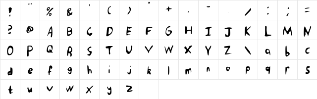 Punk Rock Handwriting Regular  glyph index