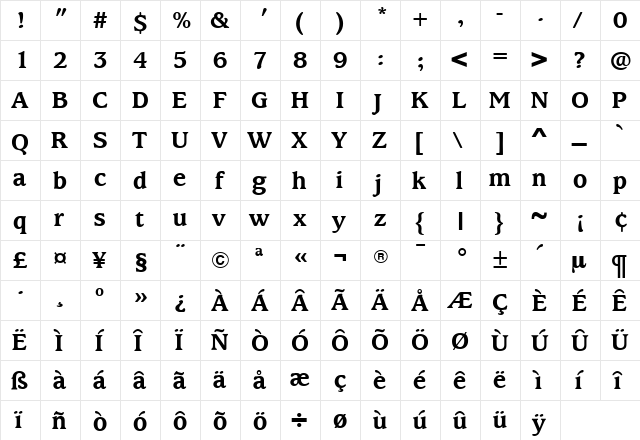 KingsrowBold Roman  glyph index