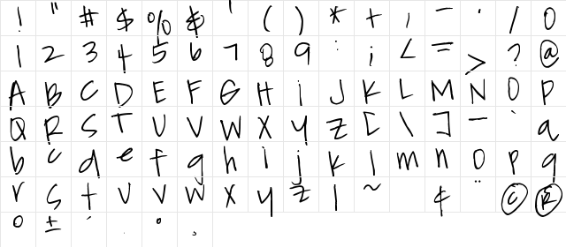 ChickenScratch Regular  glyph index
