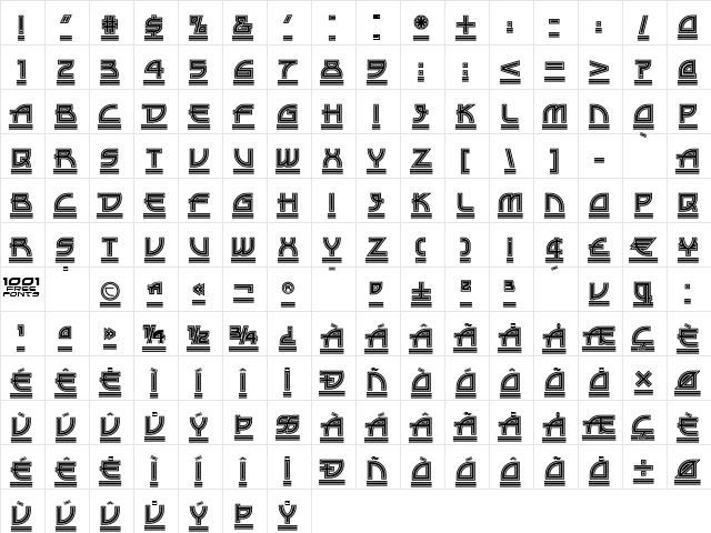 DriveThru NF Regular  glyph index