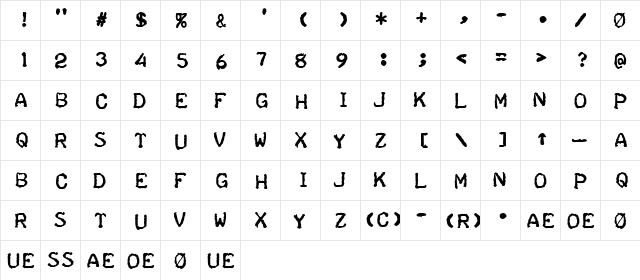 Teleprinter Bold Italic  glyph index