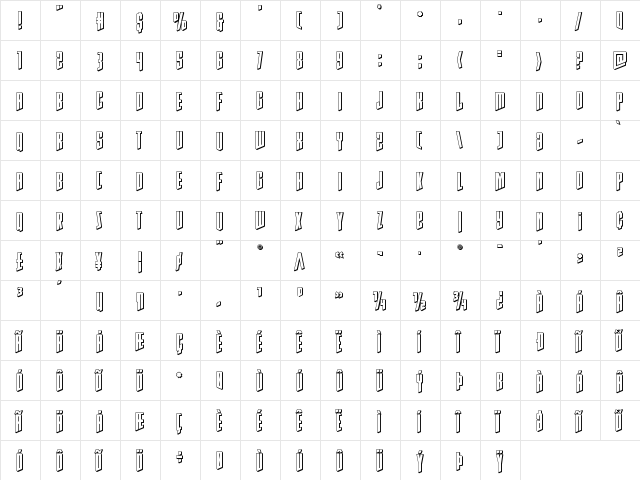 Rhinoclops 3D Regular  glyph index