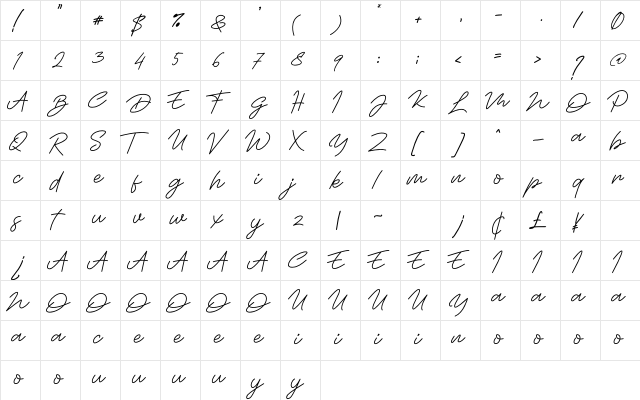 Wanita Cantik Regular  glyph index