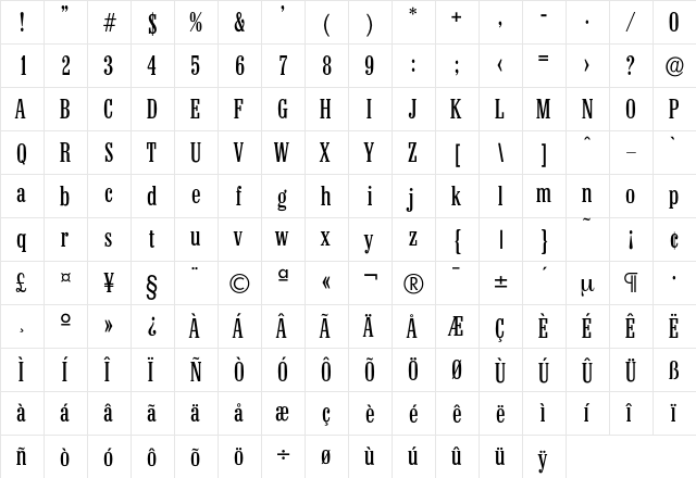 Colonel-Regular Regular  glyph index