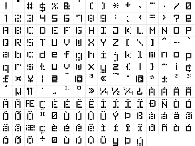 Stencil Pixel-7 Regular  glyph index
