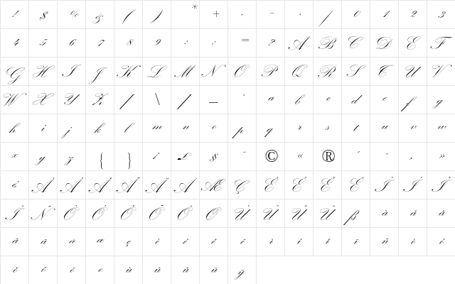 Kuenstler Schreibschrift Two BQ Regular  glyph index