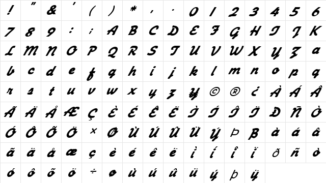 FZ SCRIPT 23 ITALIC Normal  glyph index