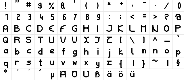 roundstraight Regular  glyph index