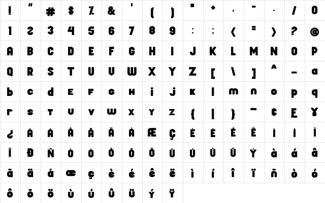 Fortman Regular  glyph index