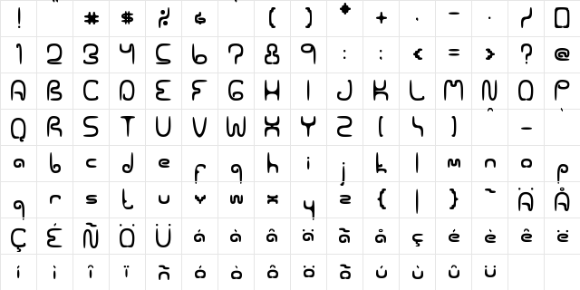 SPACEWORM02 Regular  glyph index