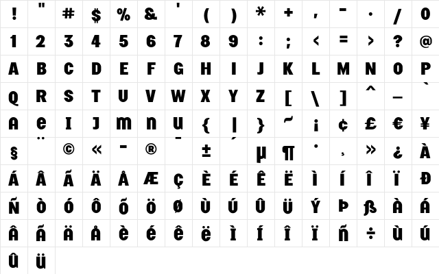 MalmoSans Headline Regular  glyph index