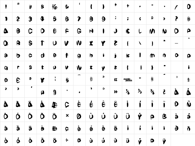 Weirdo Warp Regular  glyph index