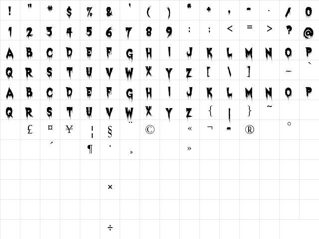 Exquisite Corpse Regular  glyph index
