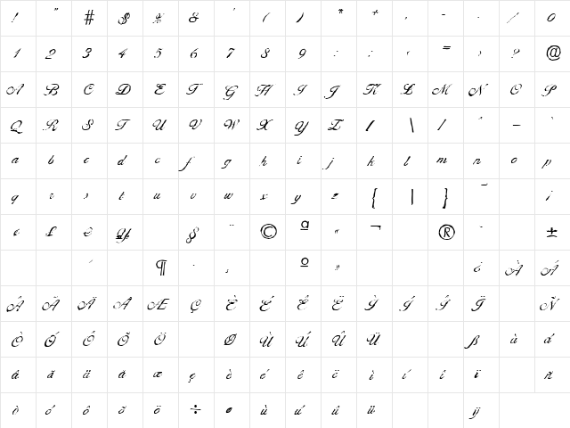 NicholasBeckerAntique-Light Regular  glyph index