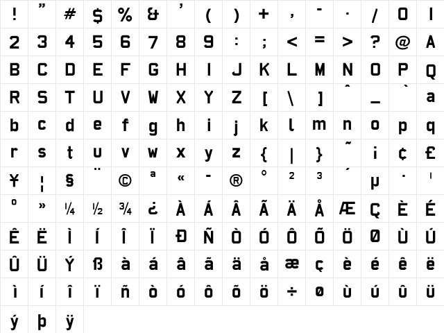 AFCarplates Bold  glyph index