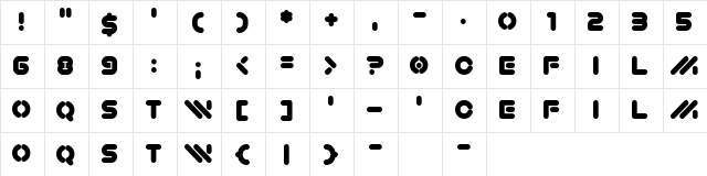 Acorn Caravan Regular  glyph index