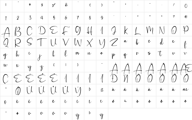 Allofera Regular  glyph index