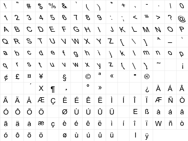 Communication33 Regular  glyph index
