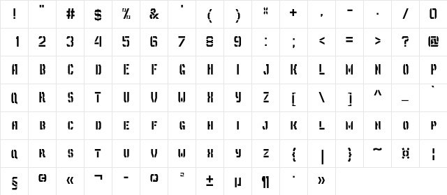 Depot Trapharet Regular  glyph index