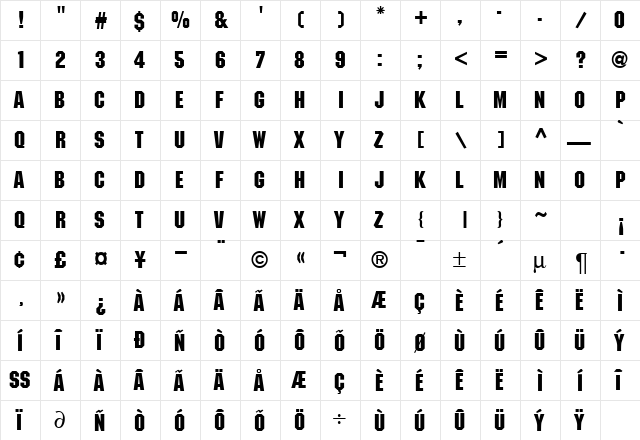 Mechanic DB Regular  glyph index