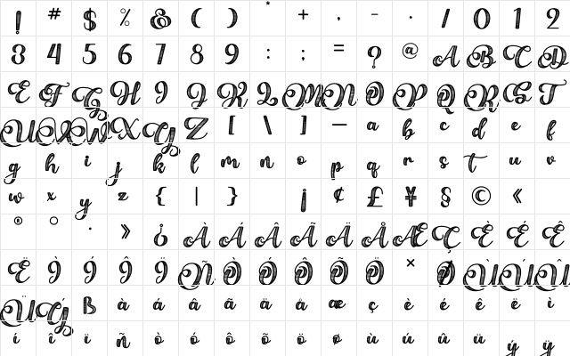 Bellove Regular  glyph index